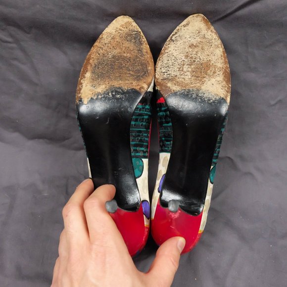 Vintage Heels Womens 8.5 AA Red Pumps Polka Dot 3 Inch Heel Pointed Toe 70s 80s - Picture 8 of 11